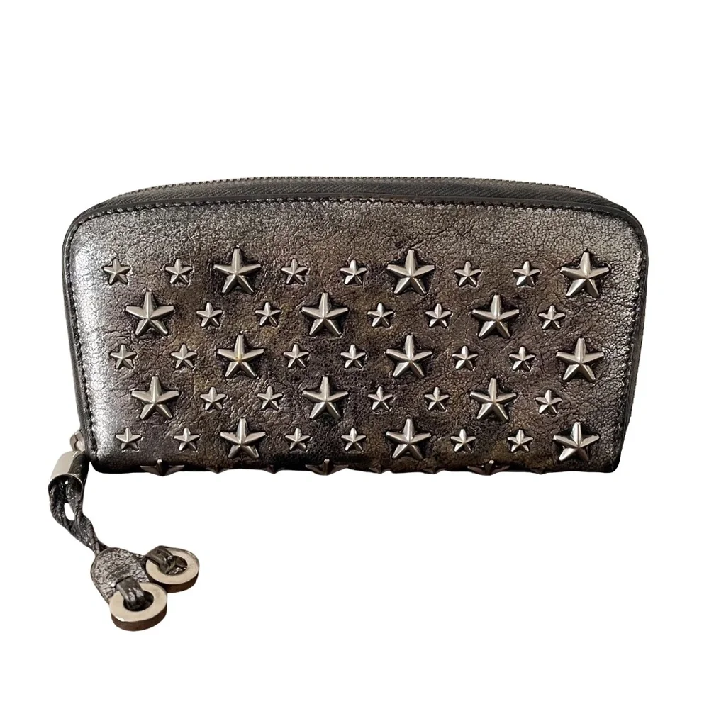 Jimmy Choo metallic leather stars long zip wallet